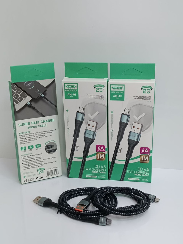 کابل شارژ میکرو یواسبی CASTU مدل AM-01 فست شارژ 6A طول 1 متر روکش نایلونی