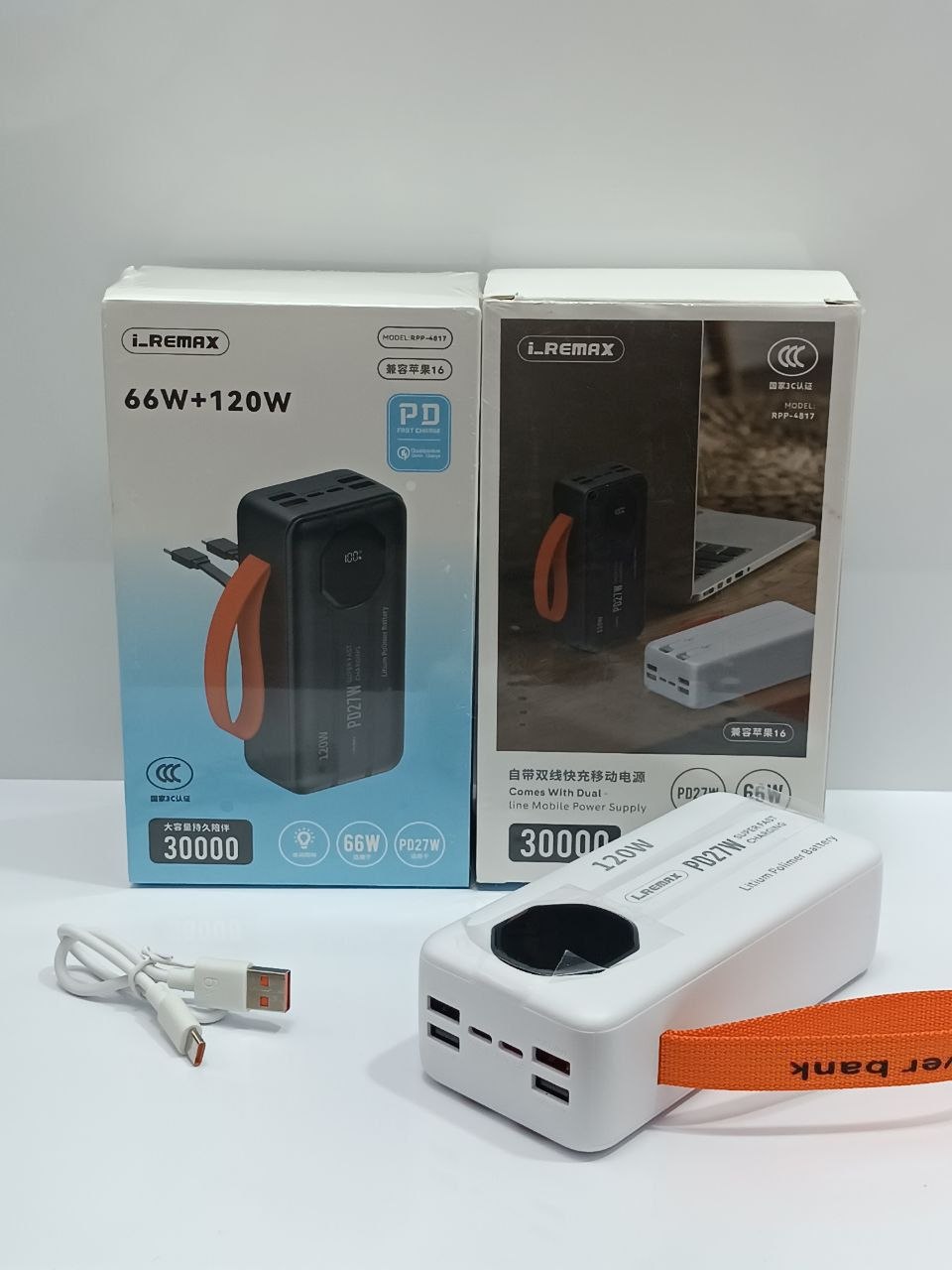 پاوربانک 30000 میلی‌آمپر ریمکس مدل RPP-4817 با شارژ سریع 120W و PD27W